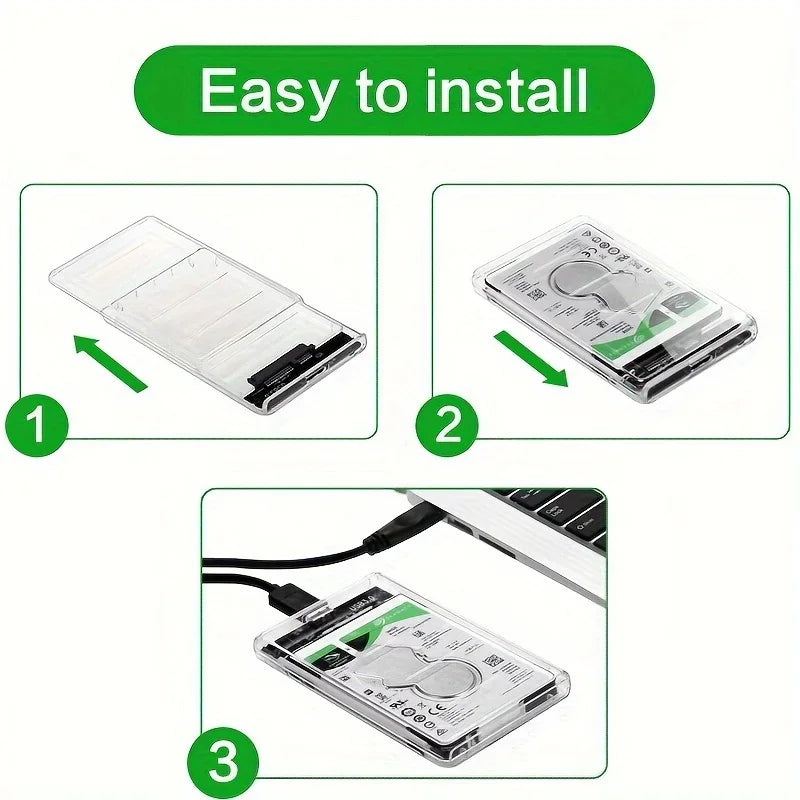 Transparent HDD Case HDD Enclosure 2.5 Inch SSD SATA To USB2.0 Type-C Adapter Portable External Hard Drive Box Tool-Free