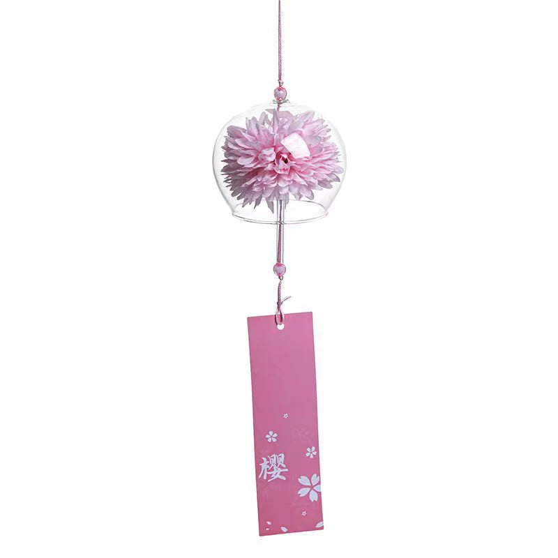 1PC Japanese Wind Bell Japan Wind Chime Handmade Glass Furin Home Spa Kitchen Office Decor Sakura Cherry Blossom Pattern Pendant