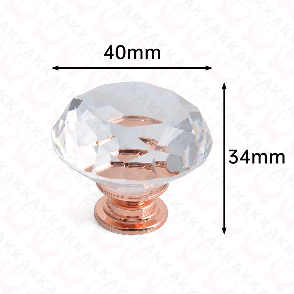 KAK Gold Diamond Crystal Glass Cabinet Knobs and Handles Cupboard Door Pulls Zinc Alloy Kitchen Handle Furniture Door Hardware