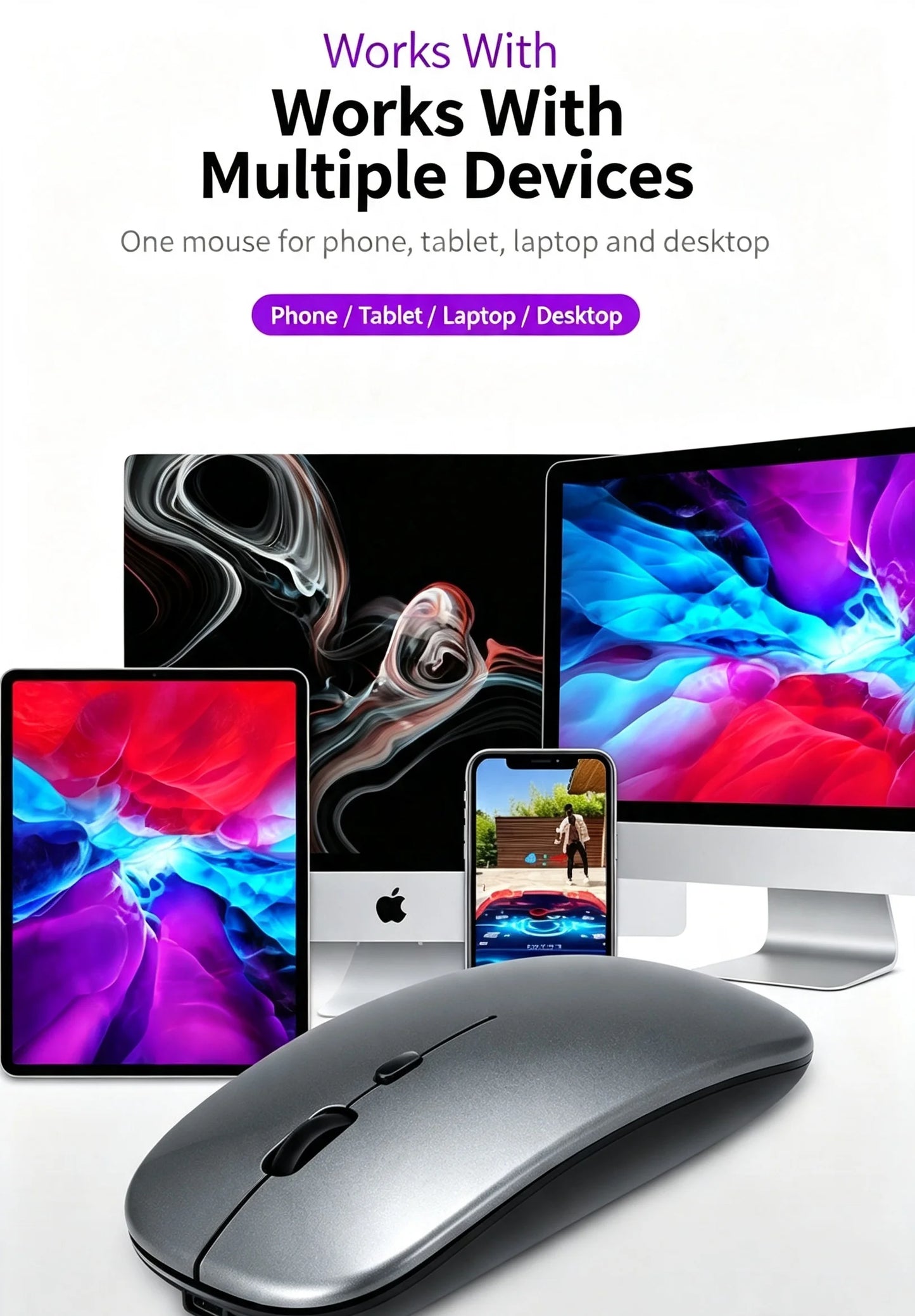 Ergonomic Wireless Gaming Mouse RGB Backlight USB Compatible Rechargeable Silent Backlit Mouse for Laptop PC - Silent Gaming Mic