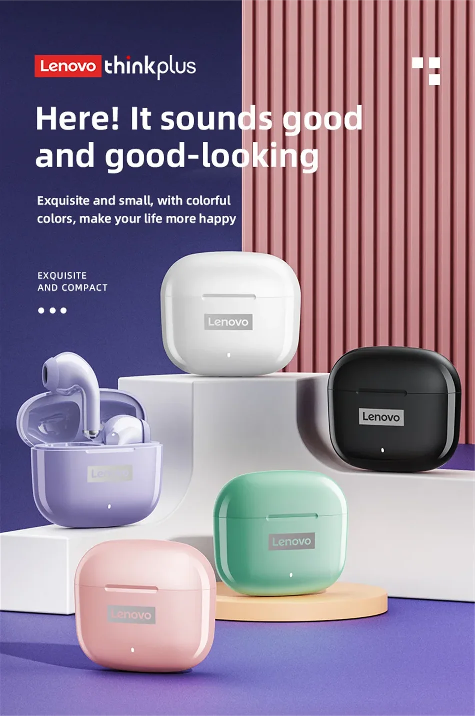 NEW Lenovo LP40 Pro TWS Bluetooth 5.3 Quick Connect Earphones  Ergonomic  Design  Headphones Powerful Transmission Speed Headset