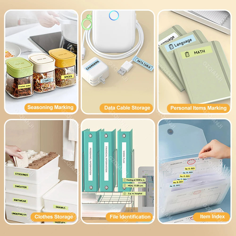Portable Mini Labeling Printer Marklife P12 Thermal Adhesive Sticker Pocket Label Maker or 1Roll Spacer/Continues Label Paper