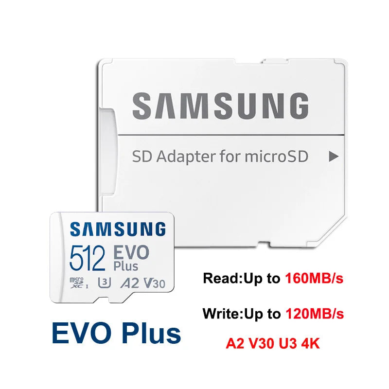 SAMSUNG EVO/PRO Plus Memory Card 64G A1 Micro SD Card 128G 256G 512G U3 A2 V30 Drive Recorder Monitor Camera Dedicated TF Card