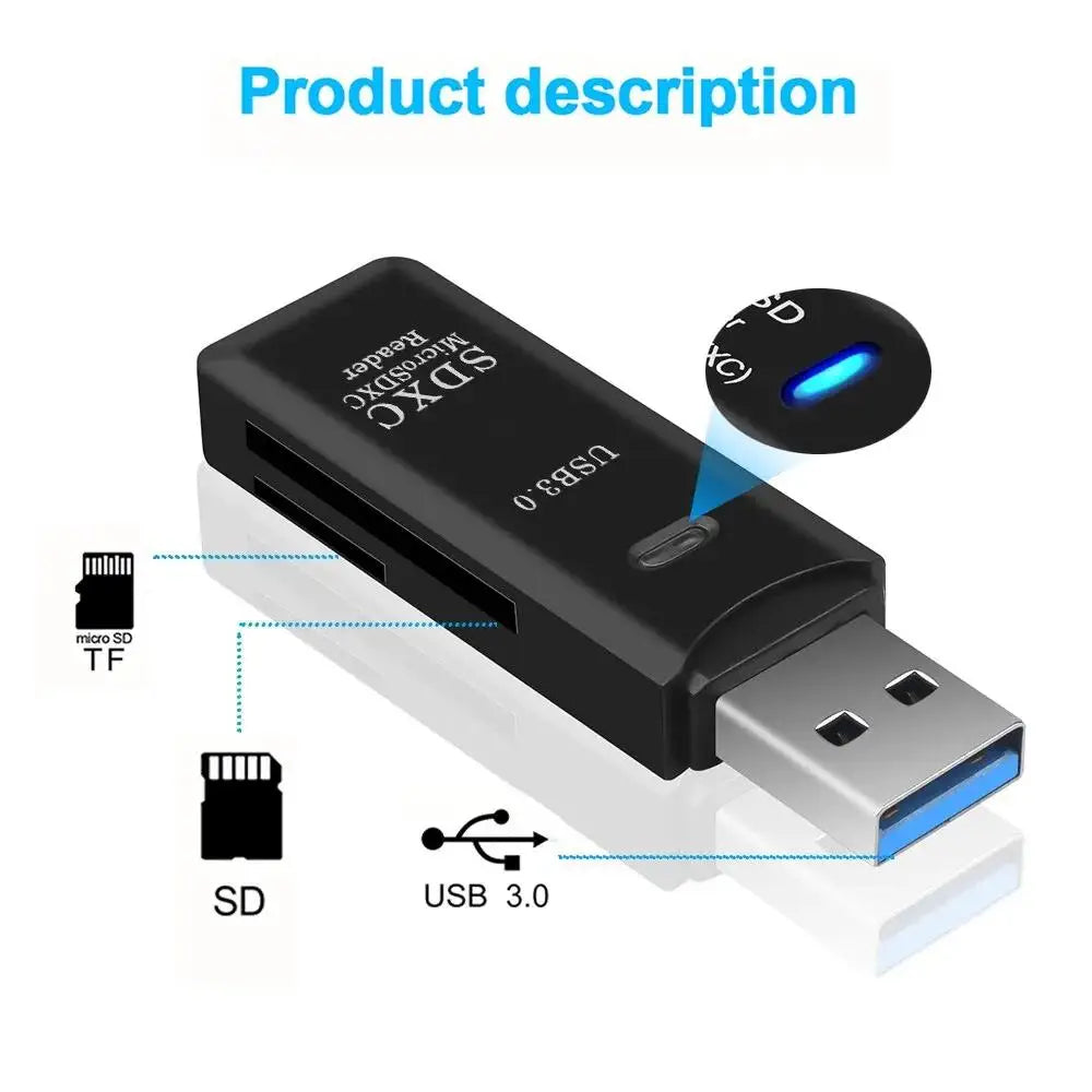 2-in-1 Multi Functional  USB 3.0 Card ReaderMiniSD TFMemoryCardReaderUSBFlashDrive CardreaderAdapter For PCLaptops Accessories