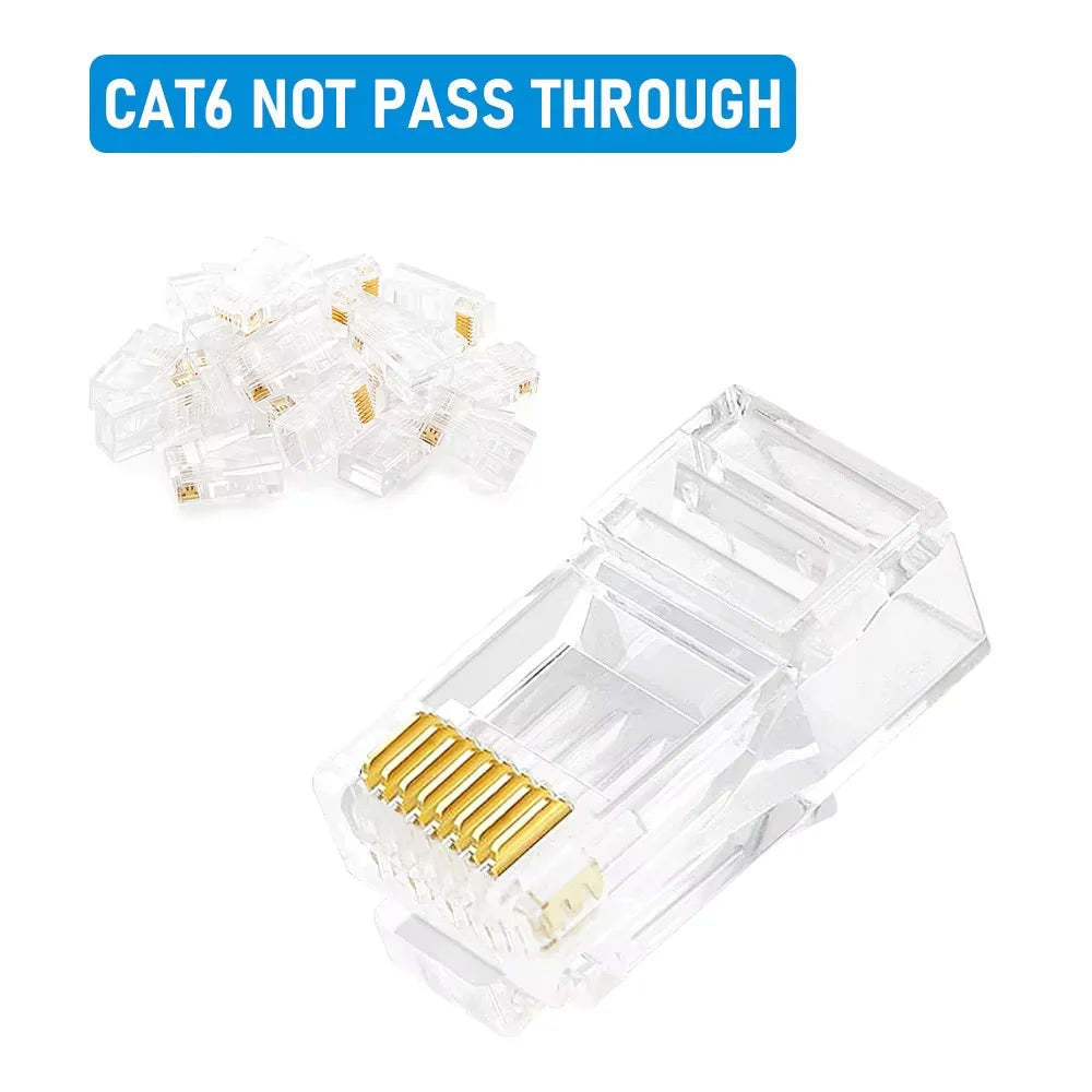 50/100pcs Pass Through RJ45 Cat6/Cat5e Connectors Crystal End 8P8C Crimp UTP Standard Ethernet Network Modular Plug
