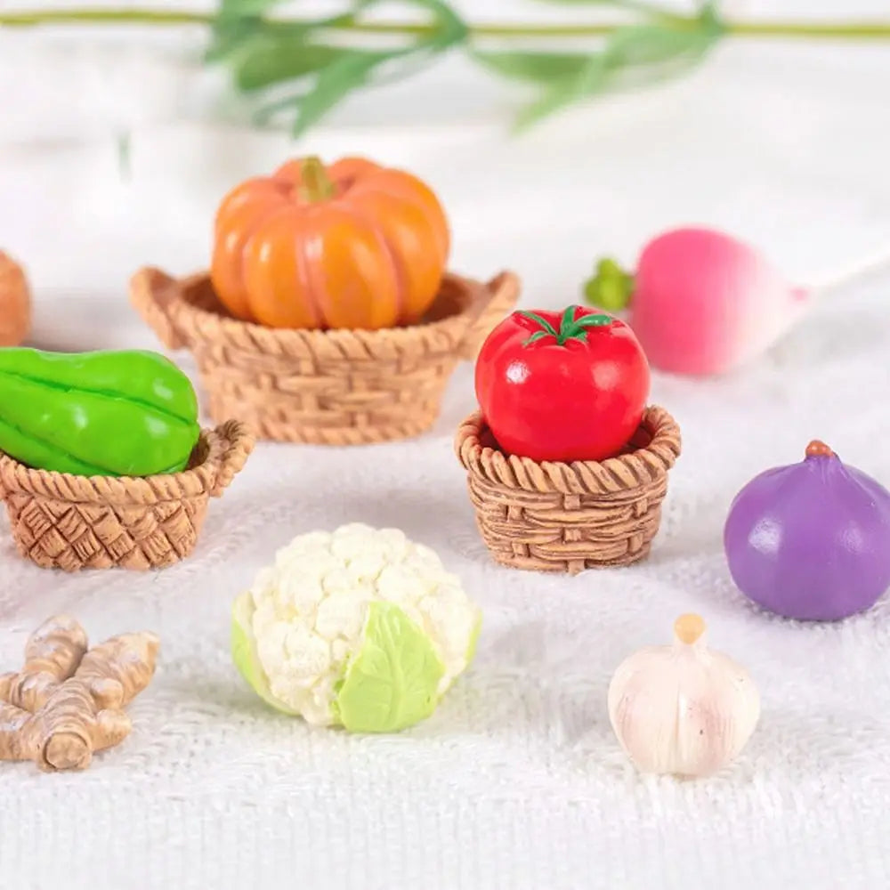 Mini Vegetable Figurines Resin Garlic Red Pepper Lettuce Cucumbers Pumpkin Ginger Baskets Diy Dollhouse Kitchen Vegetable Model