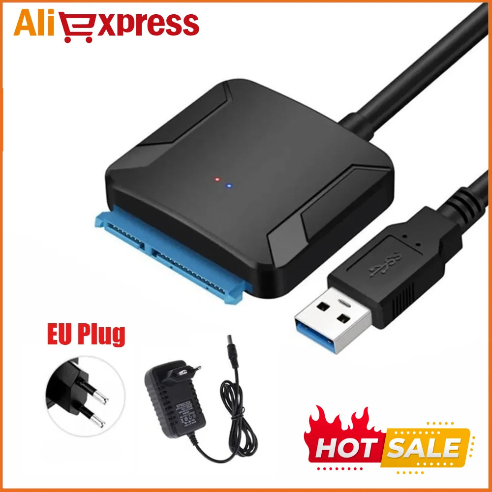 SATA To USB 3.0 Adapter Cable for 2.5/3.5 Inch SSD HDD SATA III Hard Drive Disk Converter Support UASP with 12V Power Adapter