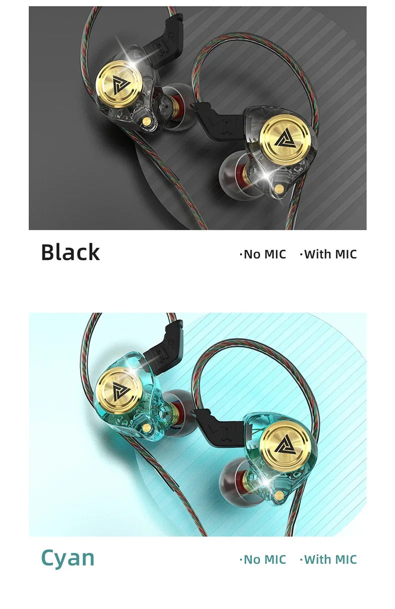 QKZ AK3 FiLe Wired Earphone with Microphone HiFi Music Monitor Bass Headphones Noise Cancelling Headset For Sport Gaming Earbuds