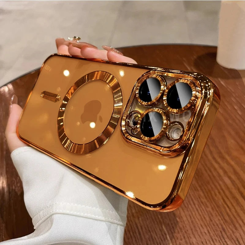 Luxury Magnetic Plating Clear Case For Magsafe Wireless Charging iPhone 11 12 13 14 15 16 17 Pro Max Air Plus Shockproof Cover