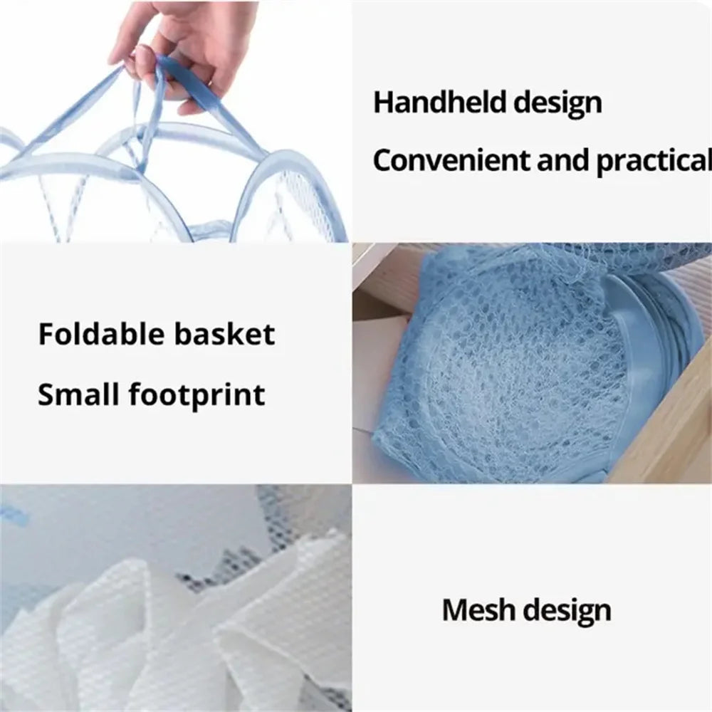 Folding Dirty Laundry Sorting Basket Washing Frame Bathroom Cloth Mesh Storage Bag Frame Bucket Laundry Organizers Storage Pouch