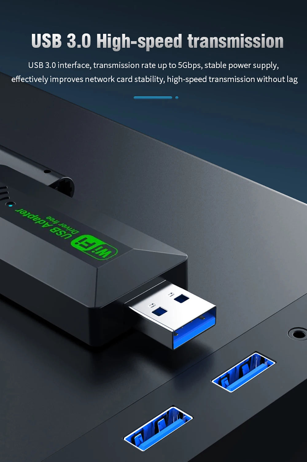 Original USB 3.0 WiFi 6 Adapter 802.11AX 4-Antenna 1200Mbps Dual Band 2.4G 5G For Windows 10/11