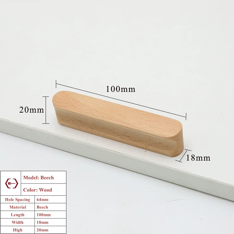 Wooden Cabinet Handles Beech Walnut Solid Wood Furniture Door Handle Kitchen Cupboard Drawer Knobs Wardrobe Hardware Pull Handle