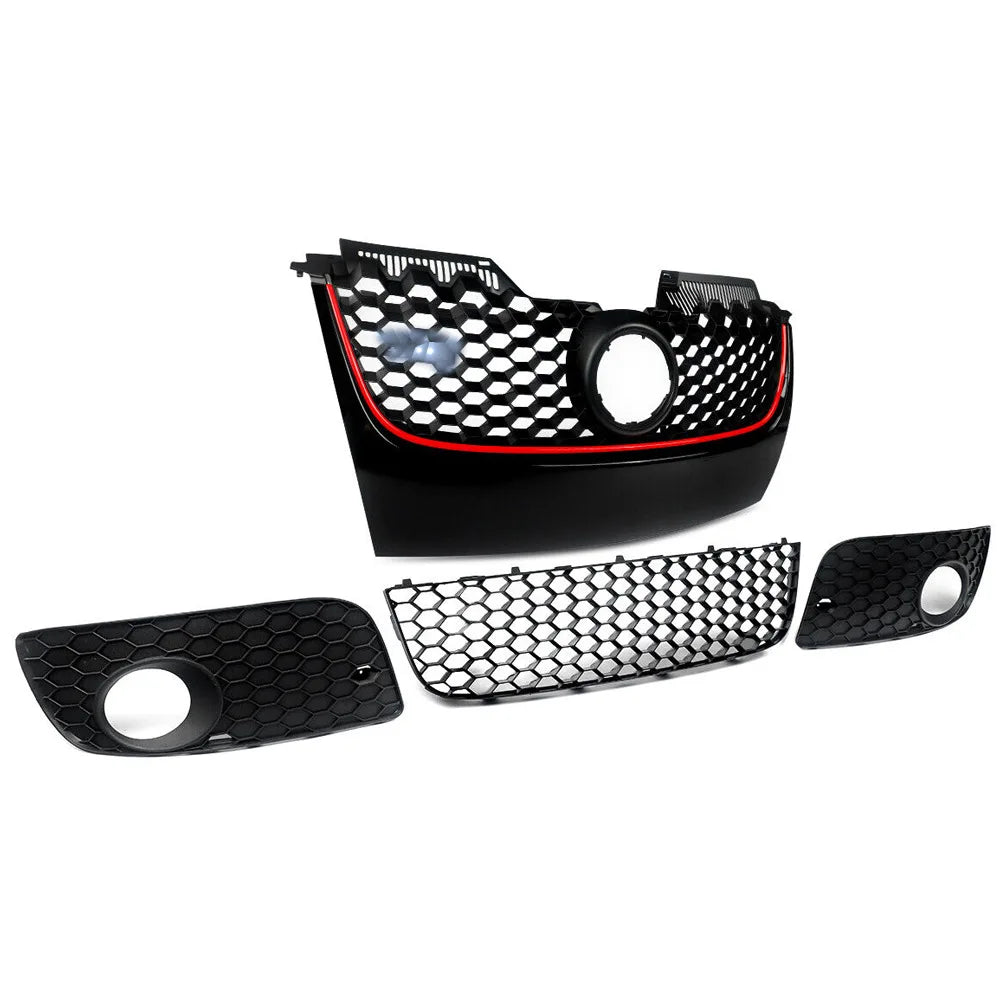 For  VW MK5 2006 2007 2008 2009 Jetta GLI GTI Front Bumper Grille Honeycomb Style Grille Set of 4 Center Grill BodyKits Autopart