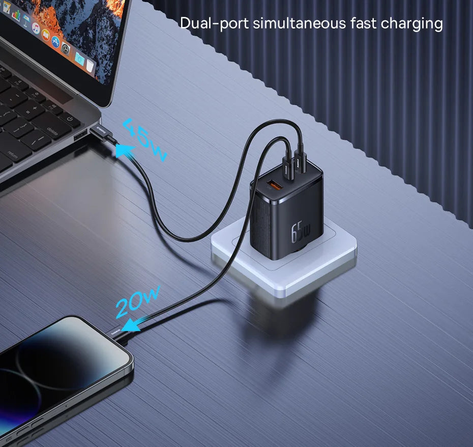 Baseus 65W USB C Charger GaN Charger Support QC PD Charge Portable Fast Charger For iPhone 17 16 15 Xiaomi Laptop Charger
