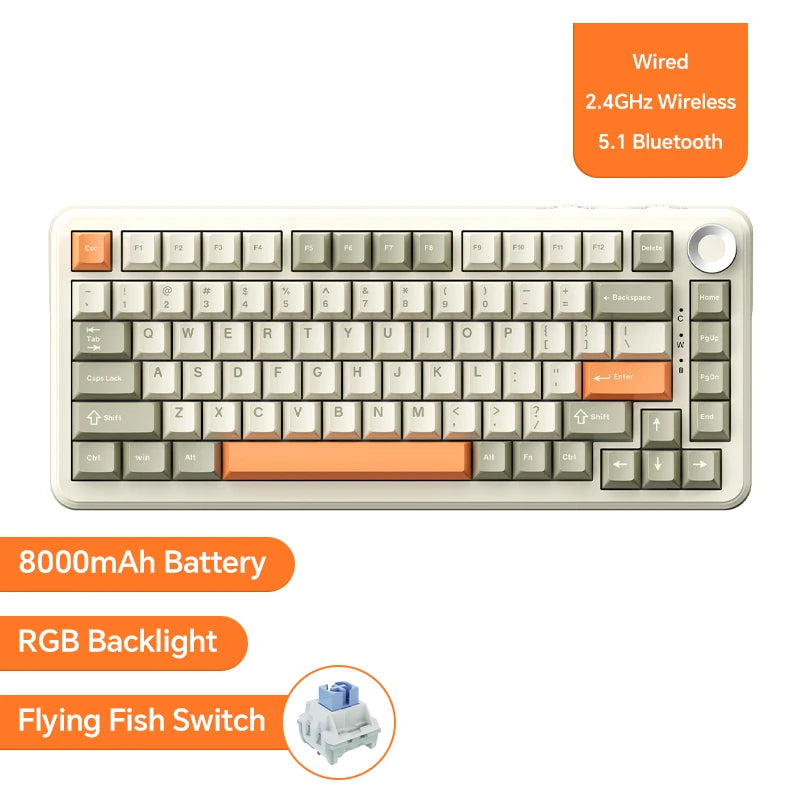AJAZZ AK820/Pro Wireless Mechanical Keyboard Bluetooth 5.1 2.4G USB-C Wired Hot Swappable RGB Gaming Keyboard Gasket Mount with