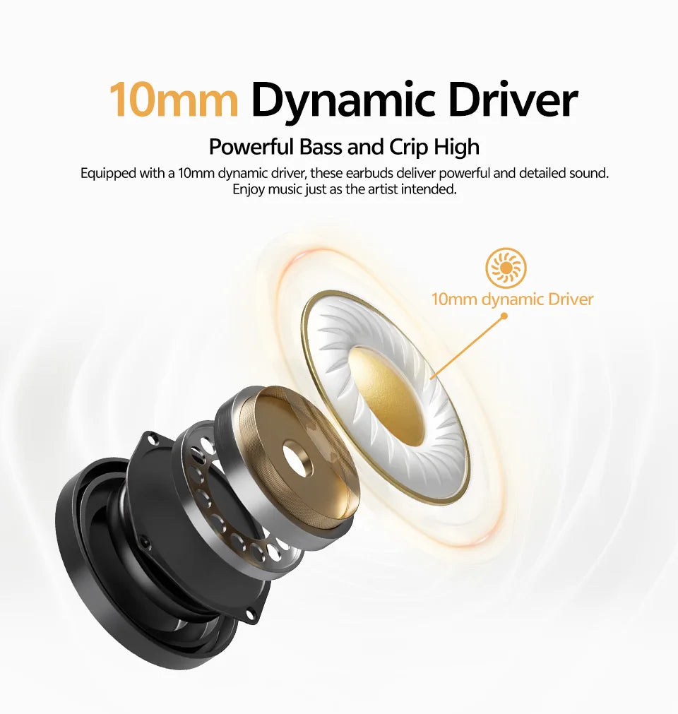 QCY Buds TWS Bluetooth 5.3 Wireless Earphones 10mm Dynamic Driver AI Wind Noise Reduction Earbud 0.68S Low Latency 35H Headphone