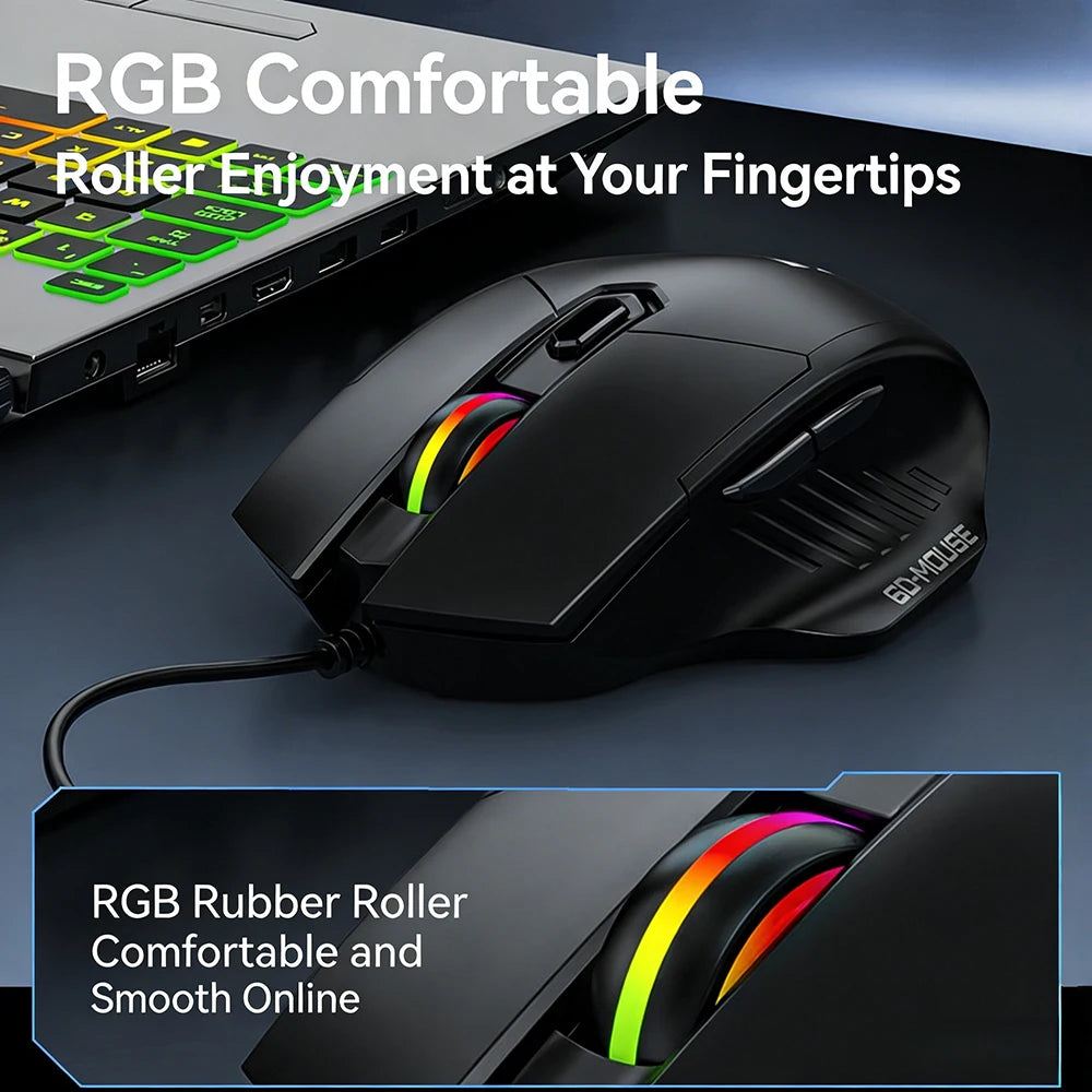 KEBIDUMEI RGB Wired Gaming Mouse 7200DPI 6-Level Adjustable 6 Buttons Ergonomic Silent Mice Plug and Play for Laptop Win MacOS