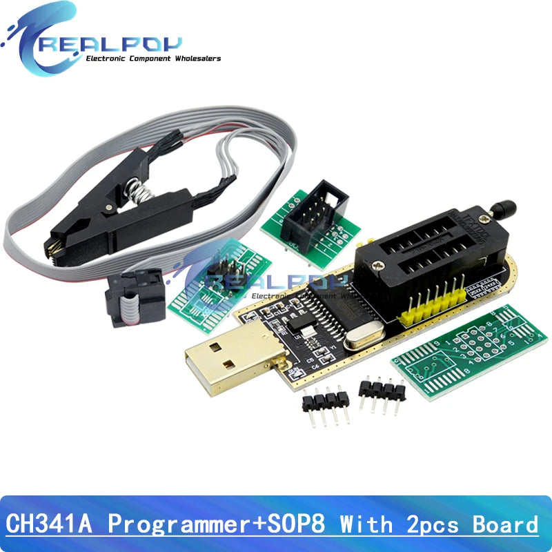 CH341A Programmer Adapter + SOIC8 Adapter+ SOP8 Clip With Cable+1.8V Adapter CH341A EEPROM Flash BIOS USB Programmer ZIF Adapter