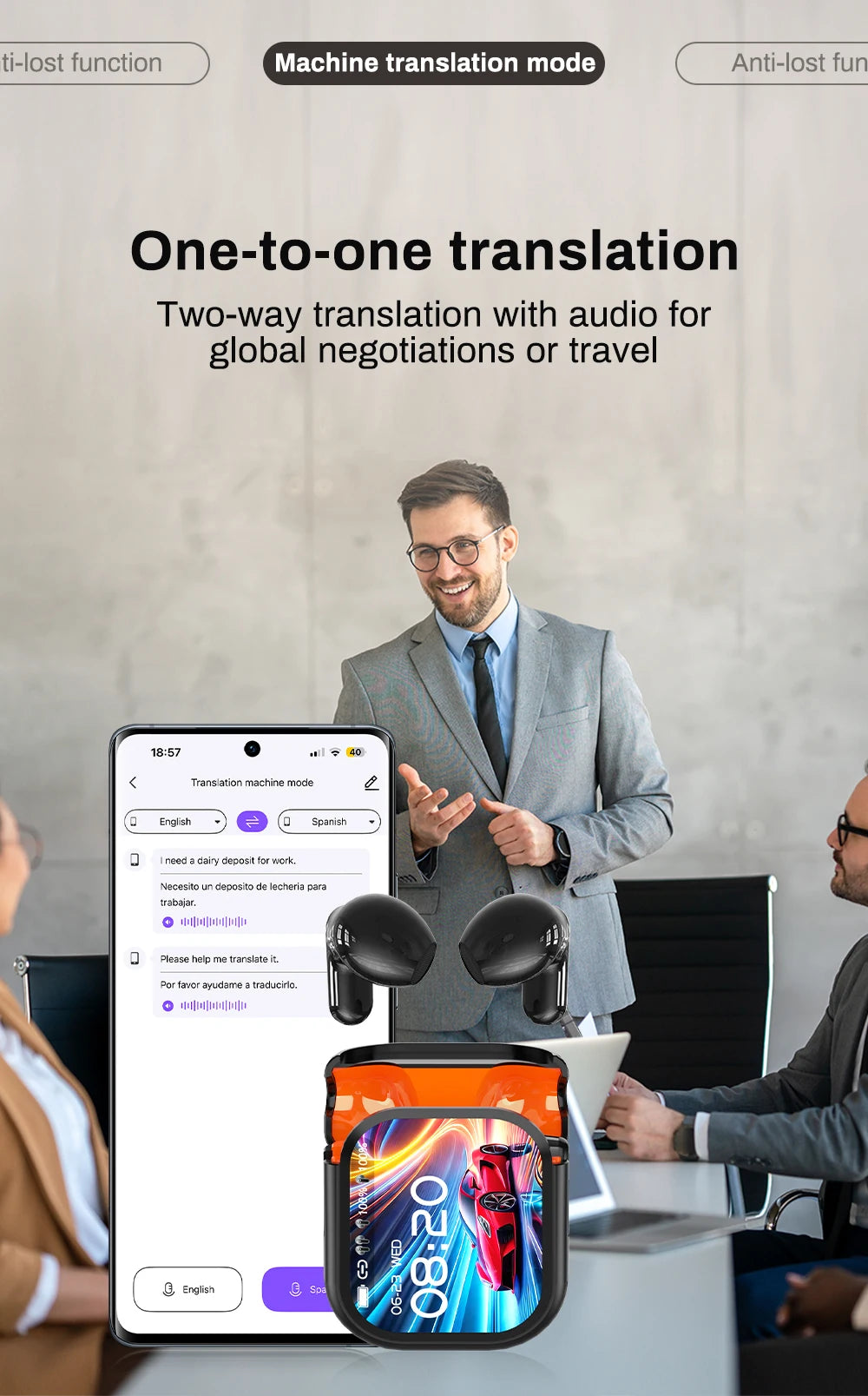 [Ultra HD Screen] HTC NE20 Earphones Bluetooth V6 TWS Sports Wireless Headphones AI Translator Earbud In-Ear Noise Reduction Mic