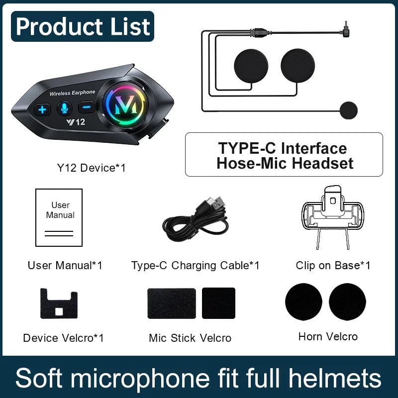 Bluetooth 5.4 Motorcycle Helmet Headset 500mAh Battery Life Wireless Hands Free Headphone Waterproof Noice Reduction Earphone