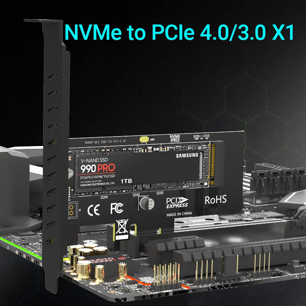 JEYI M.2 NVME SSD to PCIe 4.0 x1 Adapter Card, 2280 SSD PCIE X1 Expansion Card for Desktop PC, PCI-E GEN4 16Gbps Full Speed SK1
