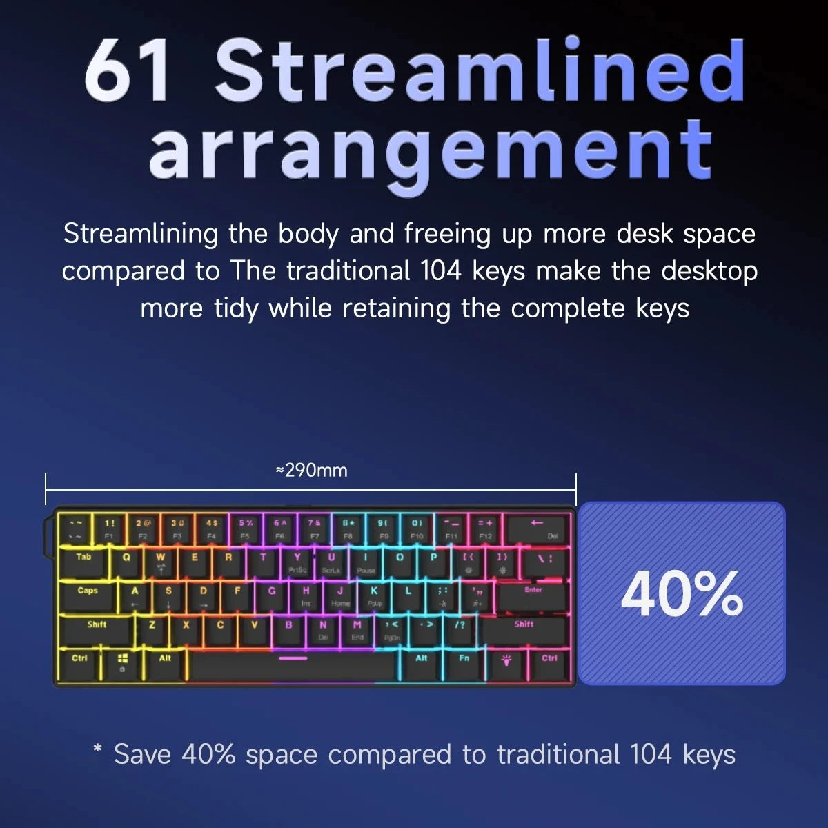 AJAZZ NK61 Wired Mechanical Keyboard 61 Keys 60% Compact  Hot Swappable Red Switch RGB Backlit Portable for Gaming Laptop Gamer