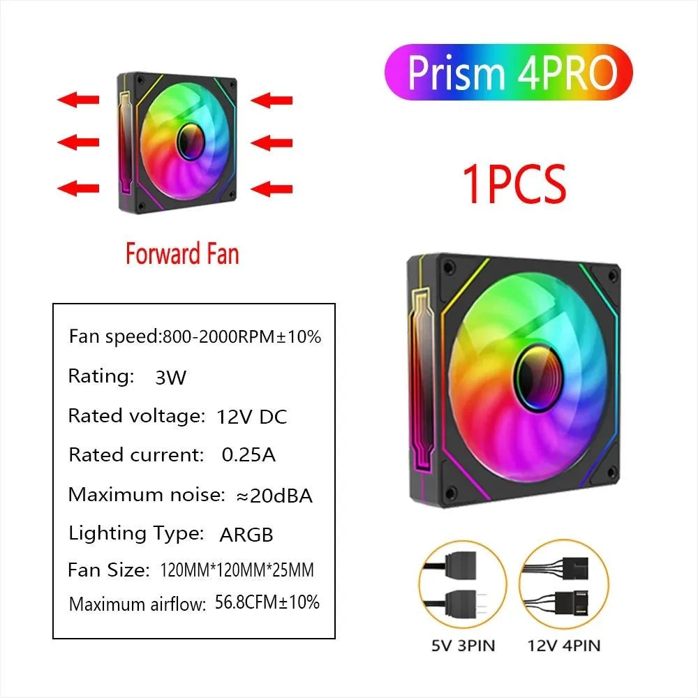 LDPCSJ PRISM 4 RS 12cm ARGB 4 Pin Computer Case Fan Quiet Cooling 12V Large Air Volume 1200RPM for Desktop Gaming PC Build