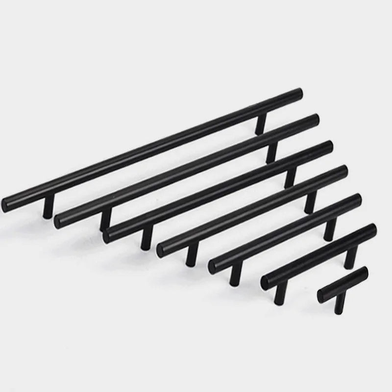Modern  Matt Black Stainless Steel Kitchen Door Cabinet T Bar Handle Pull Knob 2" ~ 12'' Hardware Drawer Kitchen Handles