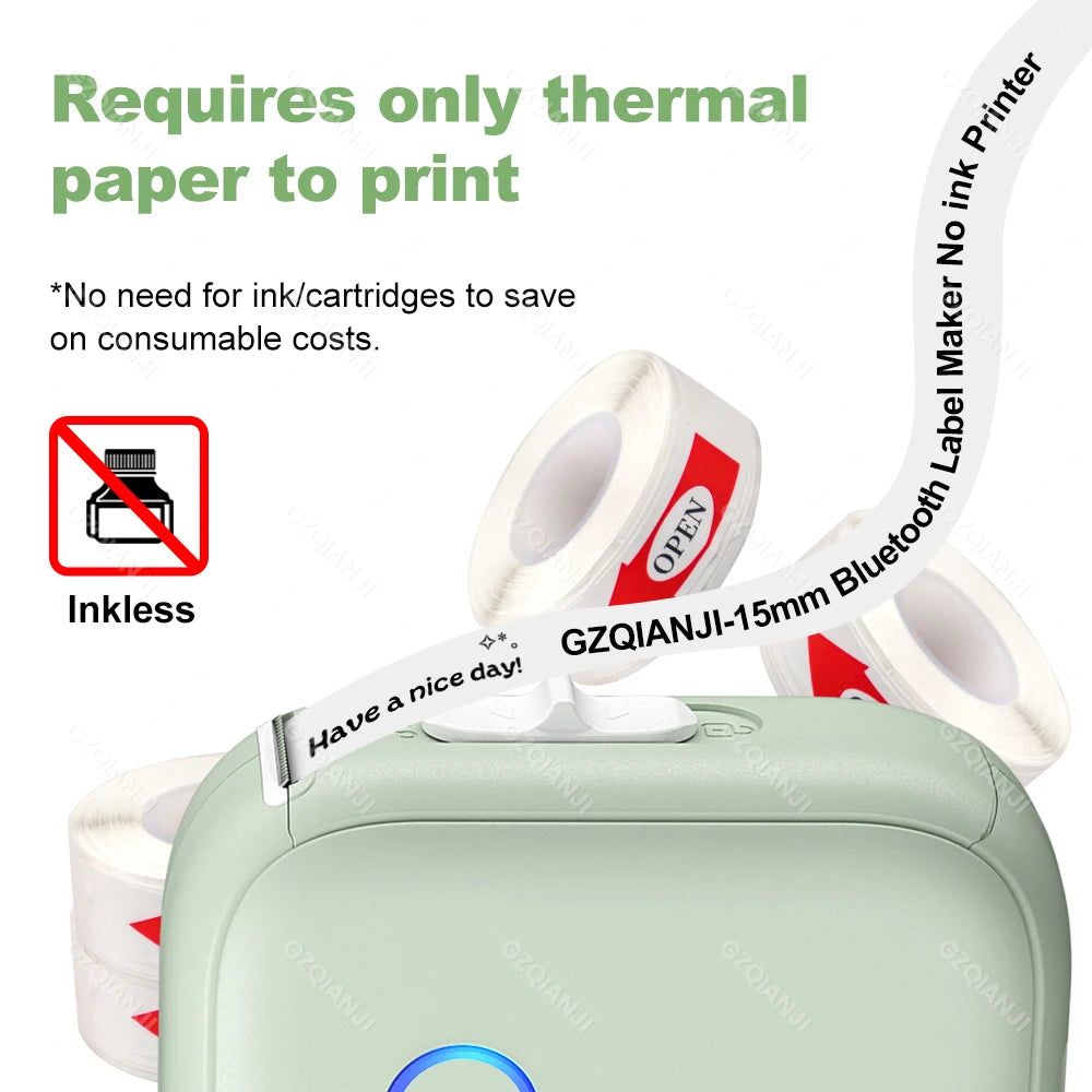 Portable Mini Labeling Printer Marklife P12 Thermal Adhesive Sticker Pocket Label Maker or 1Roll Spacer/Continues Label Paper