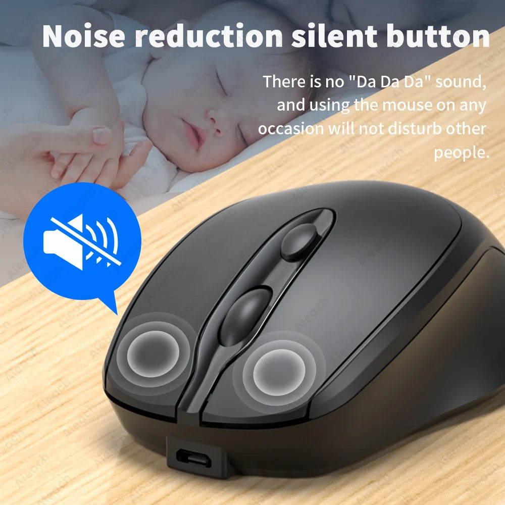 Portable Wireless Bluetooth Mouse Compact Ergonomic 2.4G USB Noiseless 1600DPI 500mAh Rechargeable for PC Tablet Laptop MacBook