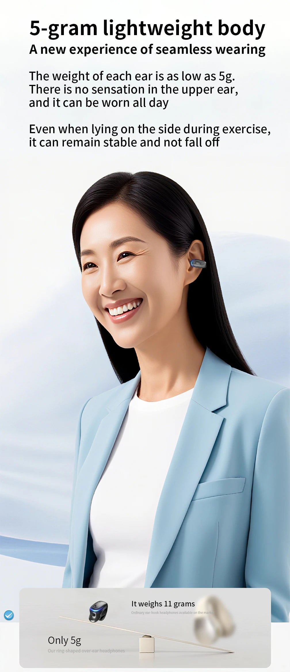 Bone Conduction 5.3 Wireless Bluetooth Headset Talking Clip-on Headset Long Time Wear Without Pain Ultra Long Battery Life