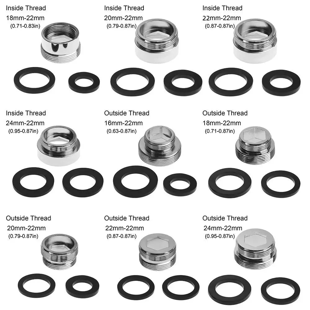 Kitchen Faucet Adapter Set 18/20/22/24mm To 22mm With Washer Metal Male Female Saving Tap Aerator Connector Bathroom Accessories