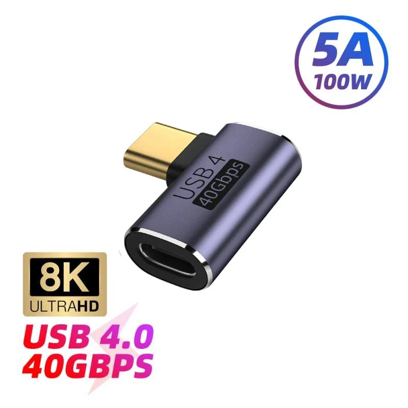 40Gbps Mini USB C Right Angle Adapter U-Shape Thunderbolt3 USB C to Type C Adapter Connector USB4.0 8k@60hz 100w Fast Charging