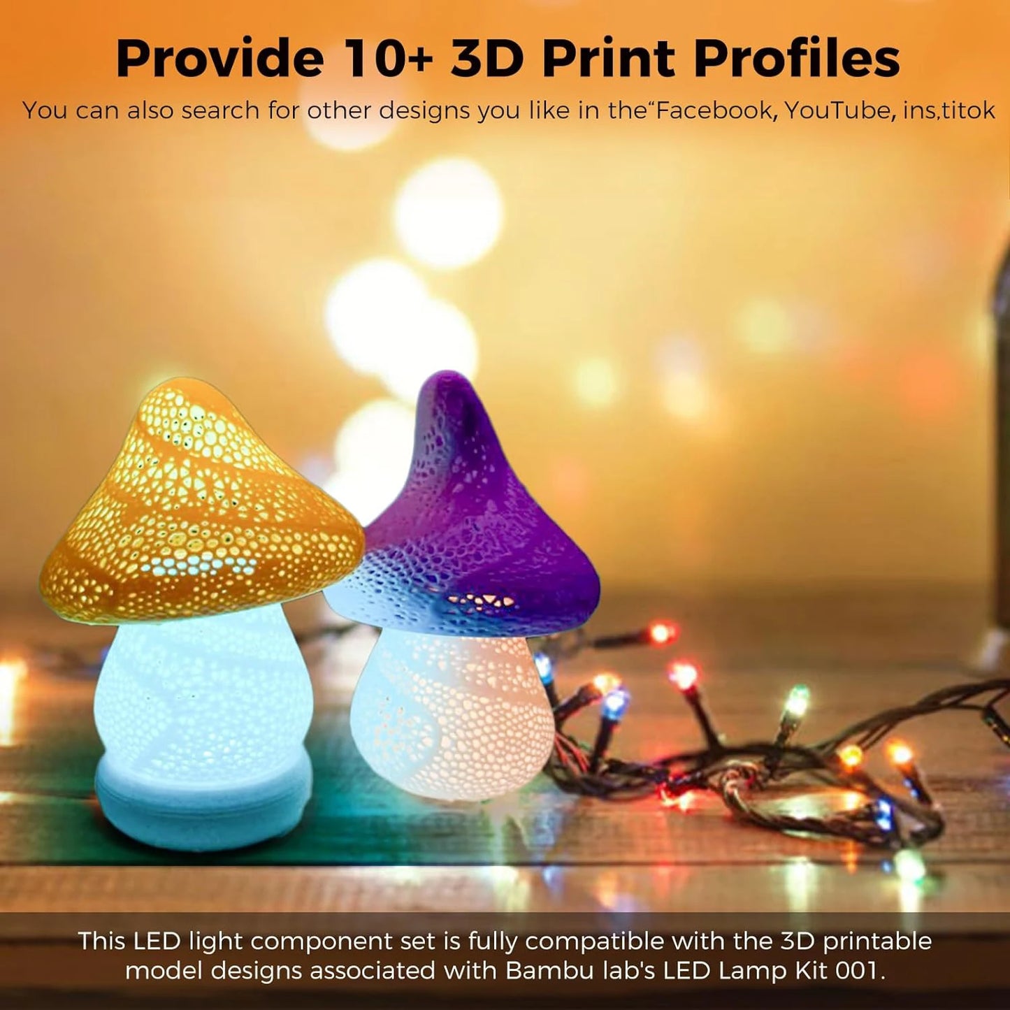 For Bambu Lab Led Lamp Kit Adjustable Light Kit Led Light Parts Hardware DIY Model white /cold/warm light Without Lamp shell 001