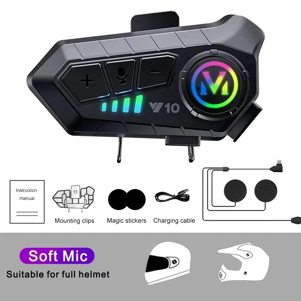 Y10 Bluetooth 5.3 Helmet Headset Wireless Hands-free Call Phone Kit Motorcycle Waterproof Earphone Music Player Speaker for Moto