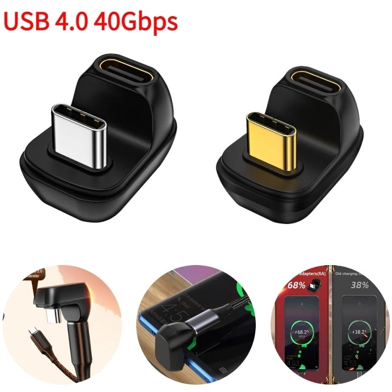 40Gbps Mini USB C Right Angle Adapter U-Shape Thunderbolt3 USB C to Type C Adapter Connector USB4.0 8k@60hz 100w Fast Charging
