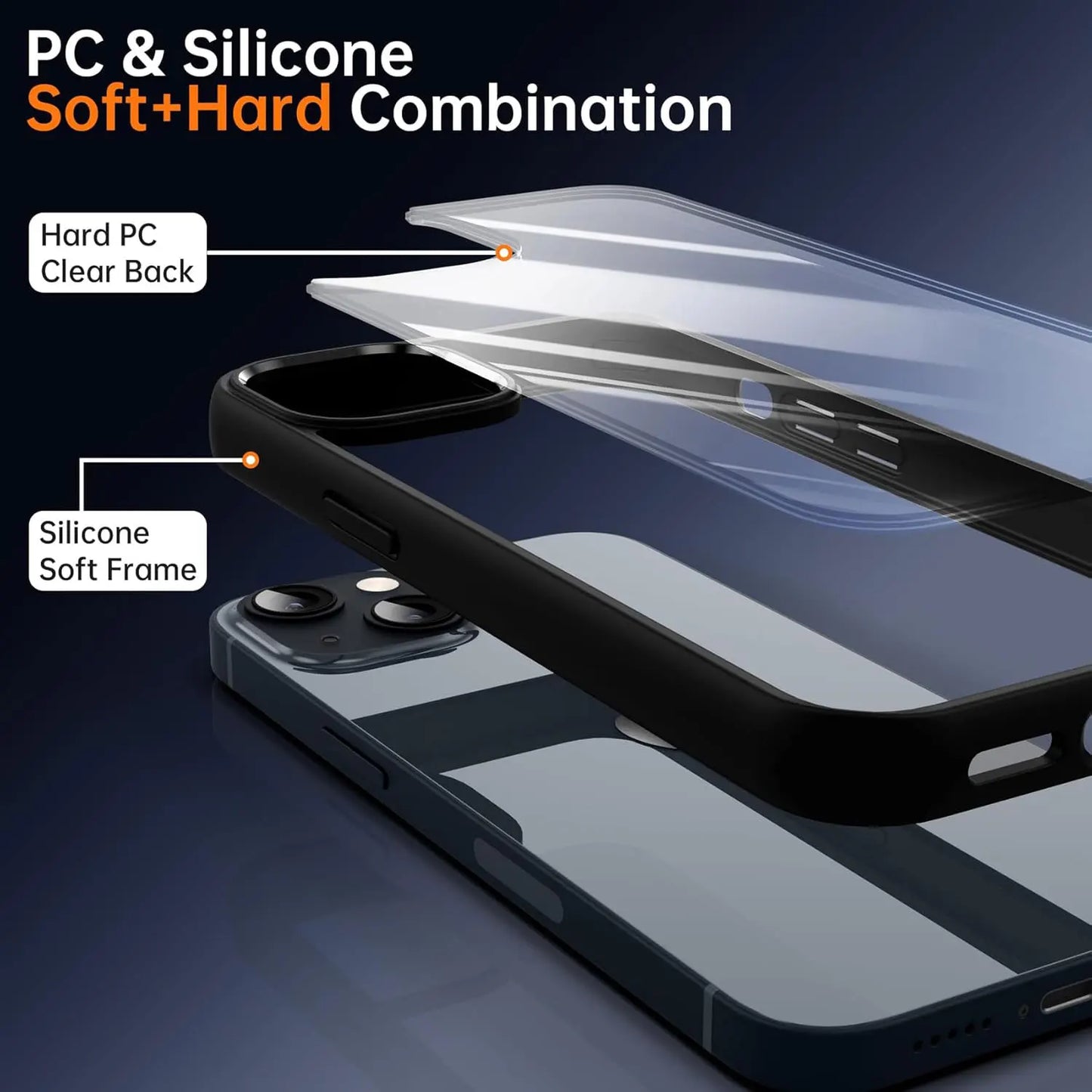 Colour Back Transparent Shockproof Phone Case for iPhone 16 15 14 13 12 11 Pro Max 7 8 Plus XR Xs 12 Mini Silicone Bumper Cover