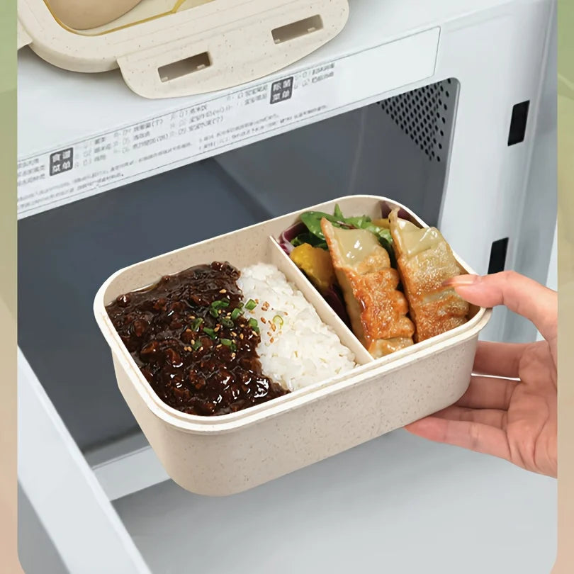 1pc Wheat Straw Lunch Box, Bento Box for Students, Portable Sealed Compartment Lunch Container for Microwave,back to school
