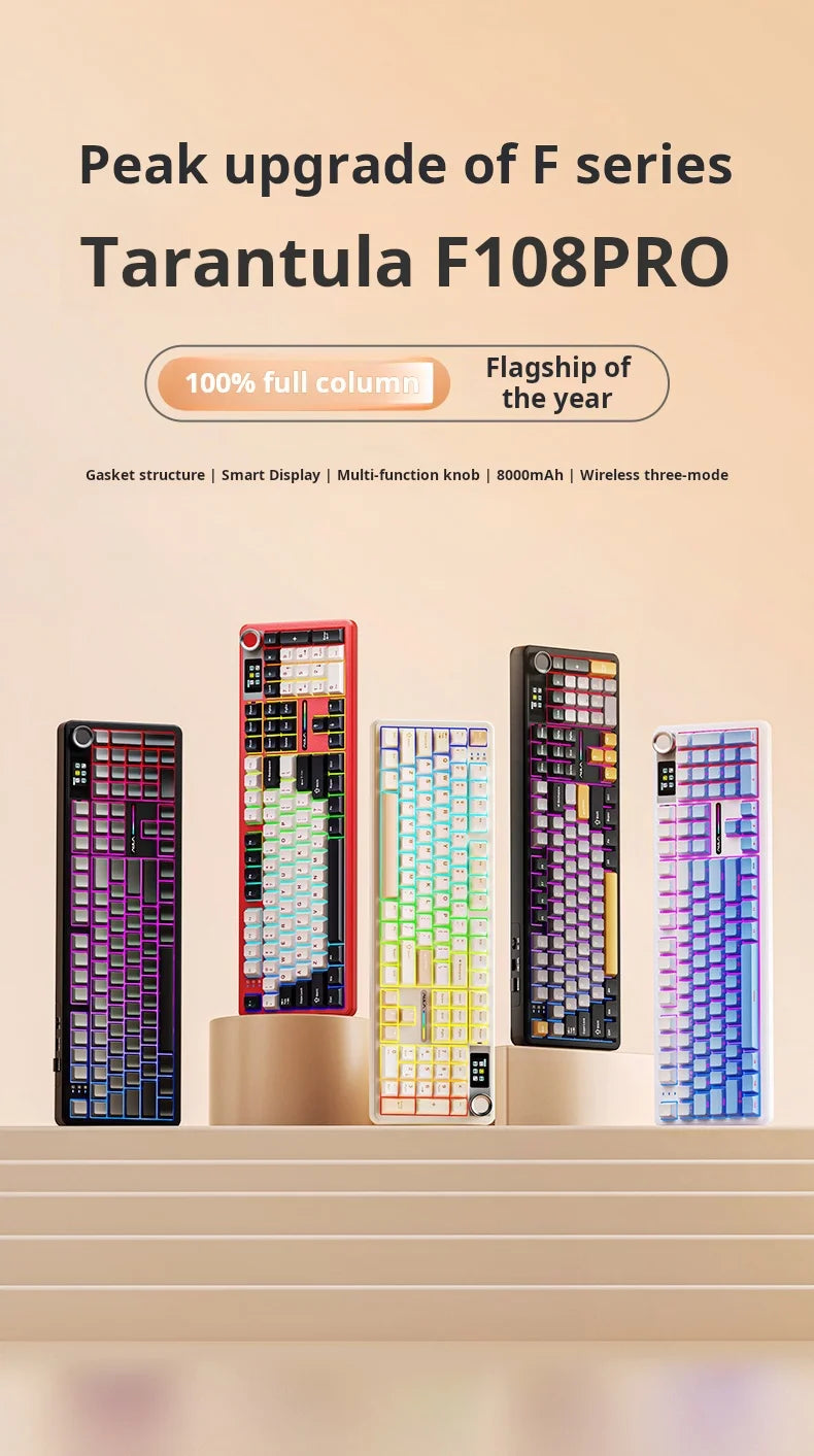 AULA F108Pro/F108 Wireless Bluetooth tri-mode connection, multi-functional display, Gasket structure, RGB lighting effects