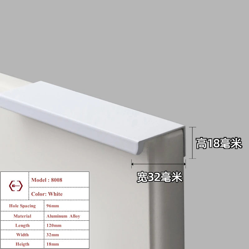 Modern White Length Cabinet Handle Hidden Kitchen Cabinet Drawer Pull Furniture Cupboard Wardrobe Door Knob Hardware Long Handle