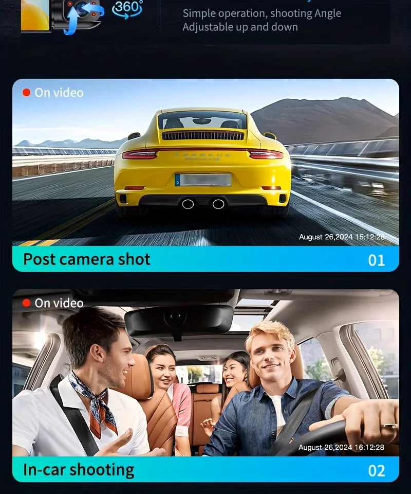 BCUOZ 4-Lens 360° Dashcam with Super Night Vision - 1080P Front 720P Rear Left Right Car Cameras G-Sensor Loop Recording WDR 12-24V Plug Power Supply Optional 64GB Memory Card