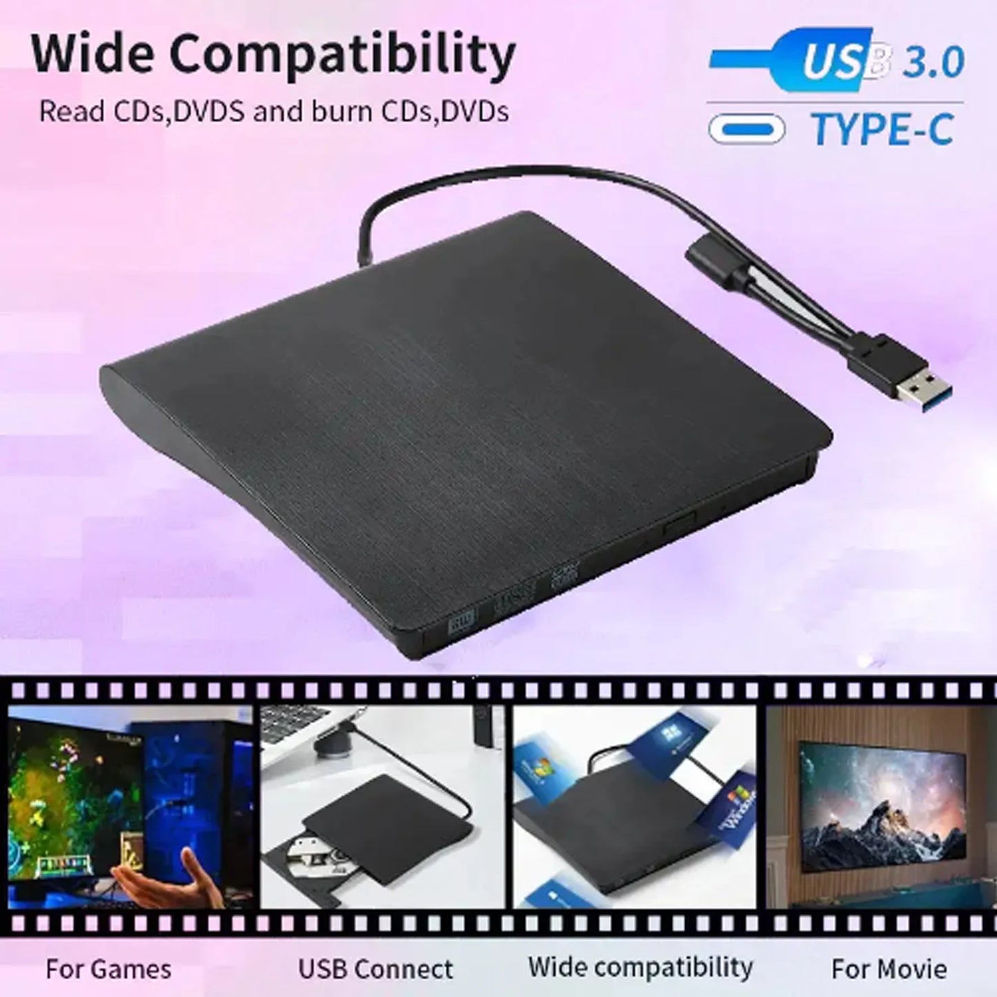 New Drive Enclosure 9.5mm USB 3.0 Type C SATA External DVD CD-ROM RW Player Optical Drives Enclosure Case for Laptop PC Desktop