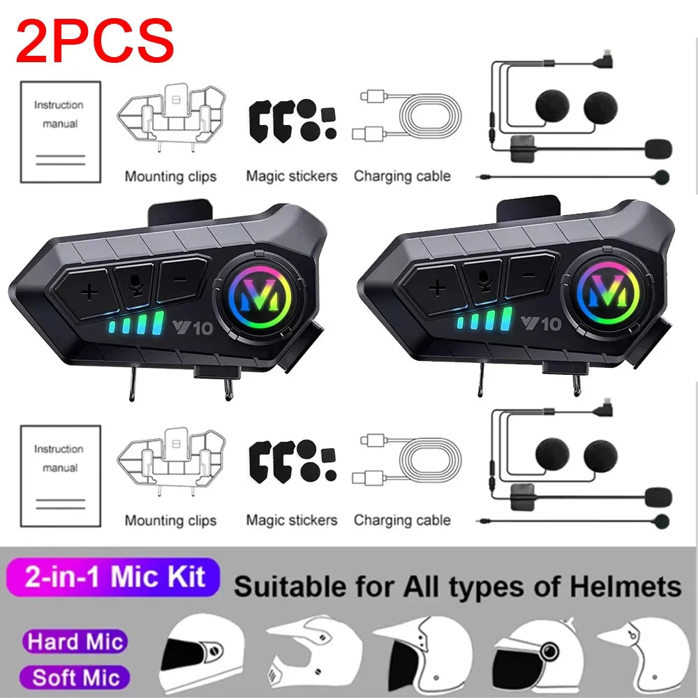 3D Motorcycle Helmet Headset With LED Earphone Bluetooth 5.3 Stereo Waterproof For Android iOS Smart iPhone Universal Headset