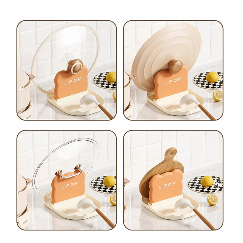 1 Piece Pot Lid Rack Stove Top Spoon Organizer Kitchen Countertop Heat Resistant Lid Holder Cute Cooking Utensil