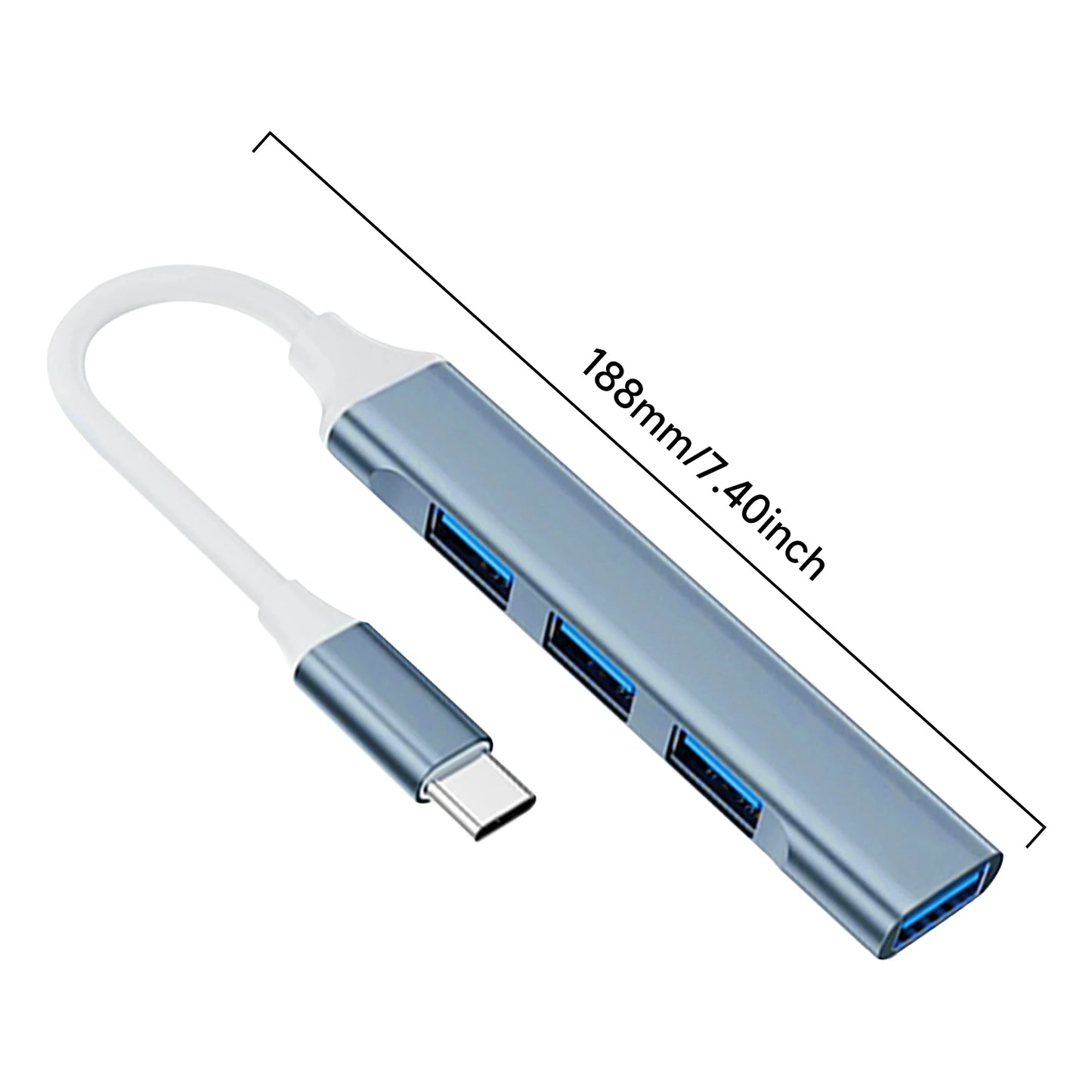 4-in-1 USB C Hub 3.0, Multi-Port OTG Adapter for Smartphones, Tablets, Laptops, Computers, Type-C Splitter