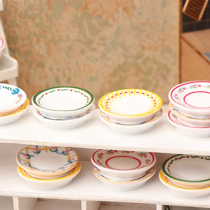 1/12 Dollhouse Mini Plates Dishes Model Dollhouse Simulation Kitchen Decoration Dolls House Accessories Pretend Play Toys 5PCS