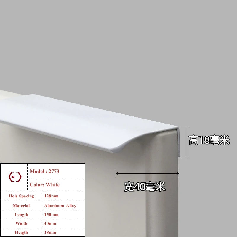 Modern White Length Cabinet Handle Hidden Kitchen Cabinet Drawer Pull Furniture Cupboard Wardrobe Door Knob Hardware Long Handle