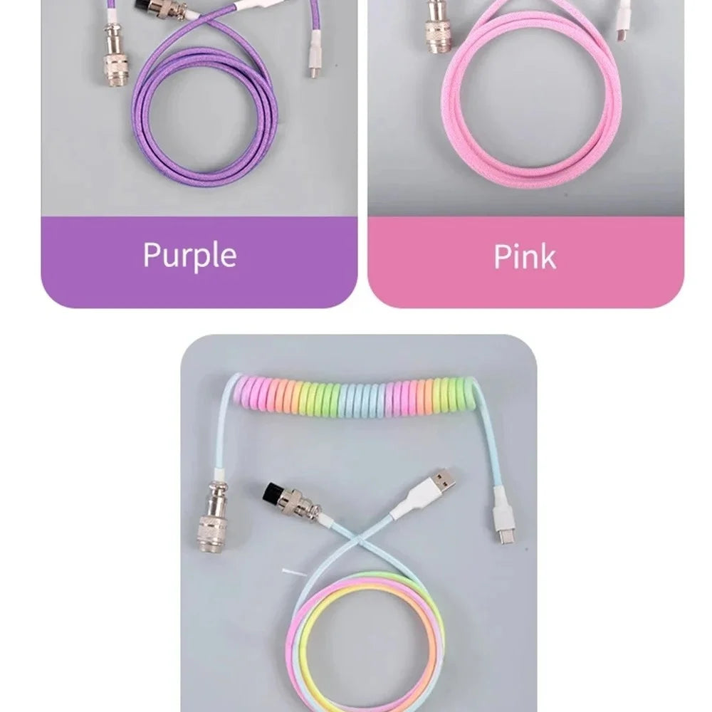 Mechanical Keyboard Coiled Cable Detachable USB C Aviator Connector Coiling Cable Desktop Computer Gaming Keyboard Accessories