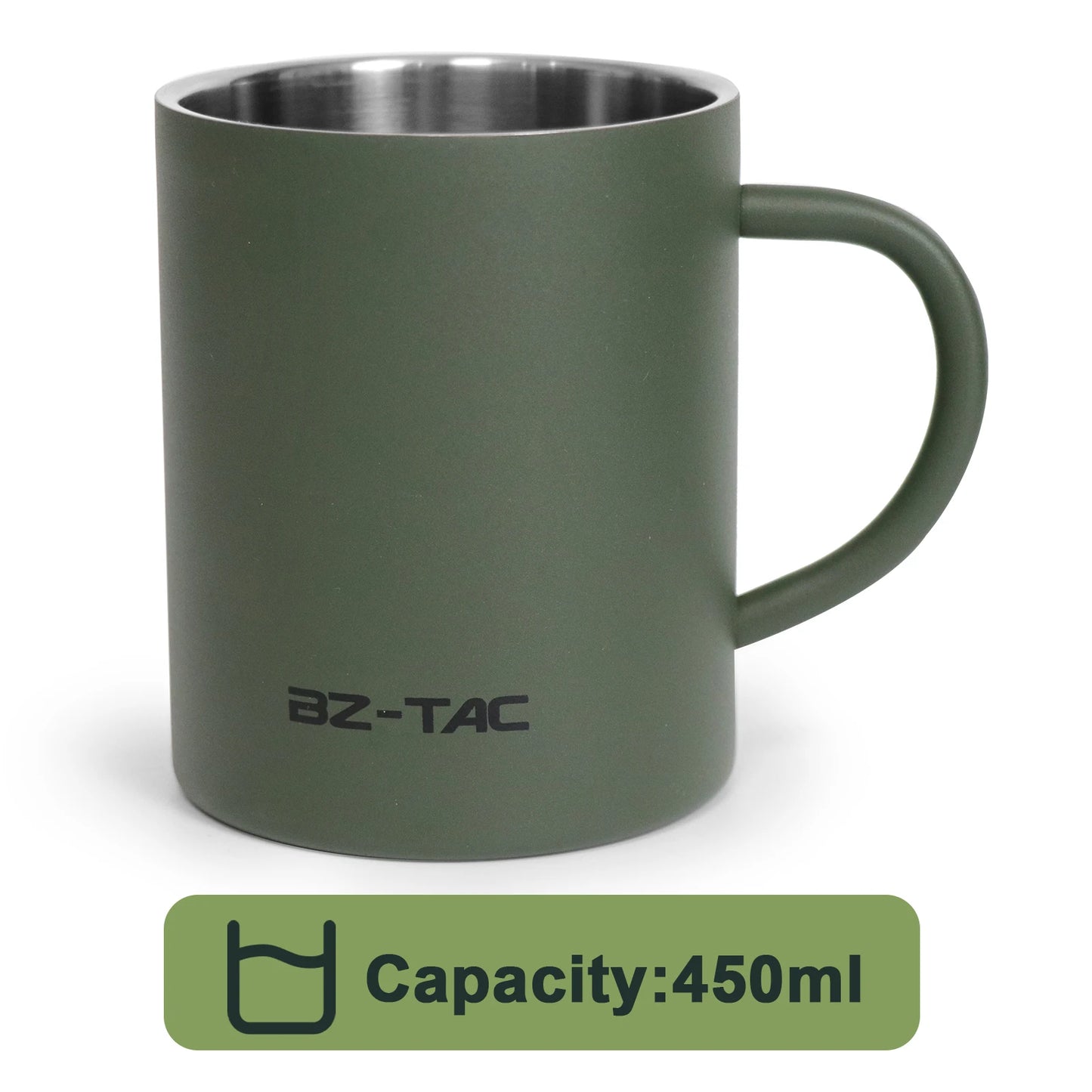 N Double Wall Coffee Mug Stainless Steel Matte Army Green Water Mug Insulated with Handle for Camping Picnic Outdoors 300/450ml