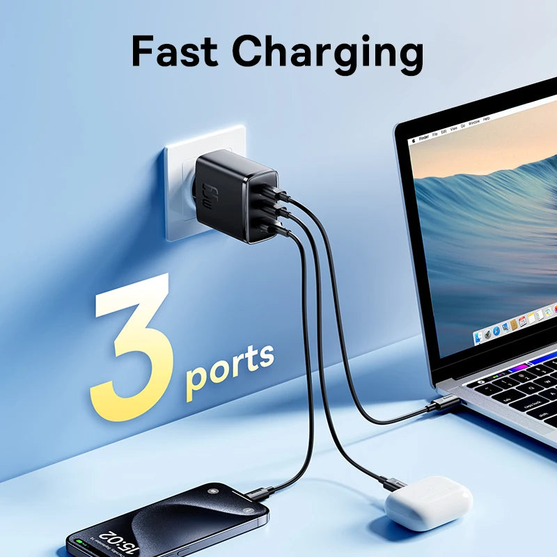 Baseus 65W USB C Charger GaN Charger Support QC PD Charge Portable Fast Charger For iPhone 17 16 15 Xiaomi Laptop Charger